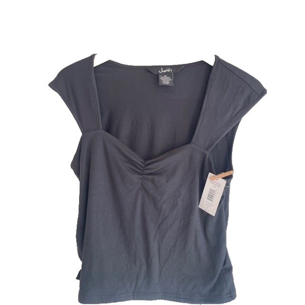 Justify Black Short Sleeve Shirt with Sweetheart Neckline Size XL